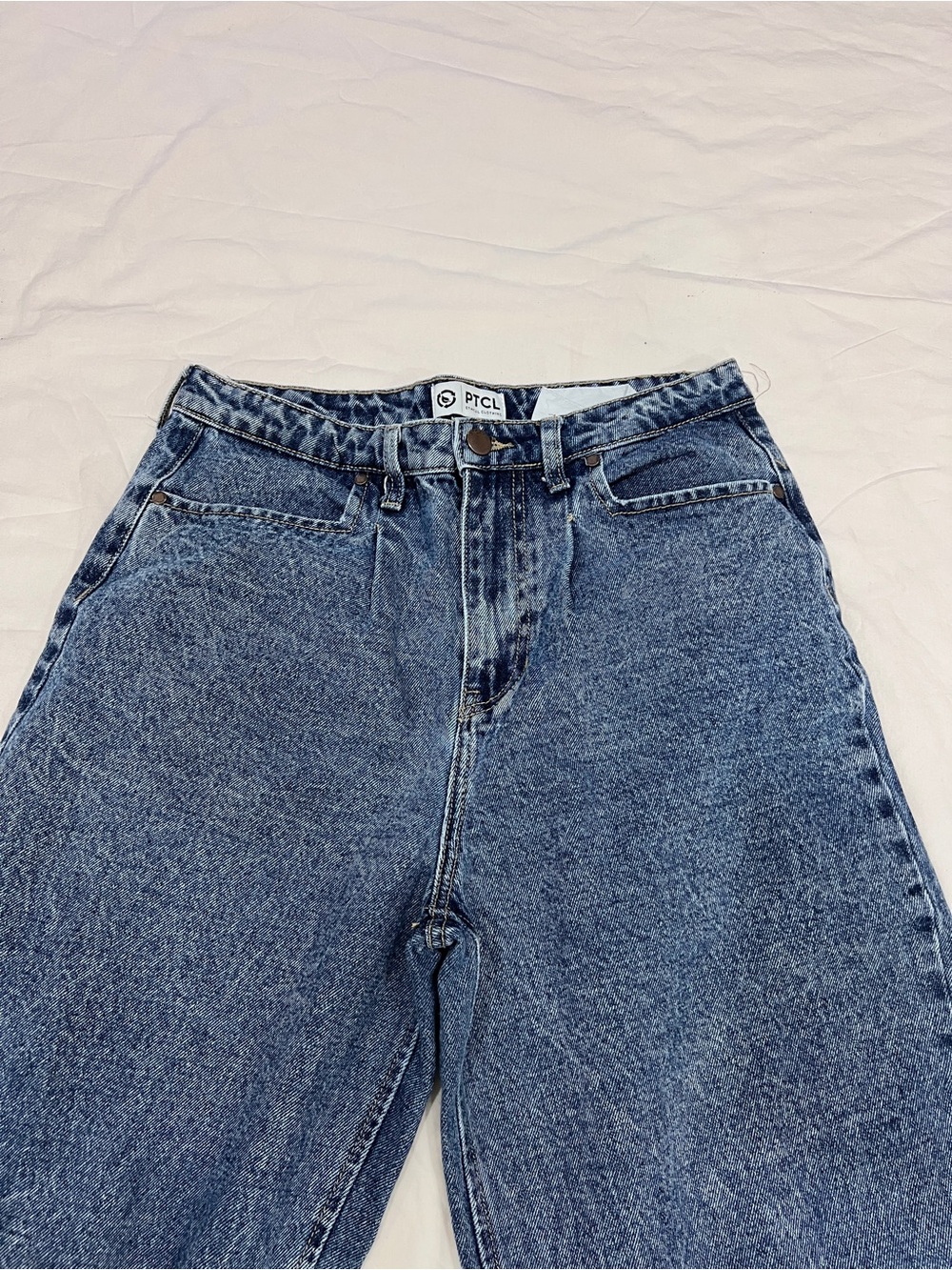 PTCL Ethical Clothing Jeans Size 30 Acid Wash Barrel Tapered Ankle Slit Denim - Picture 5 of 13